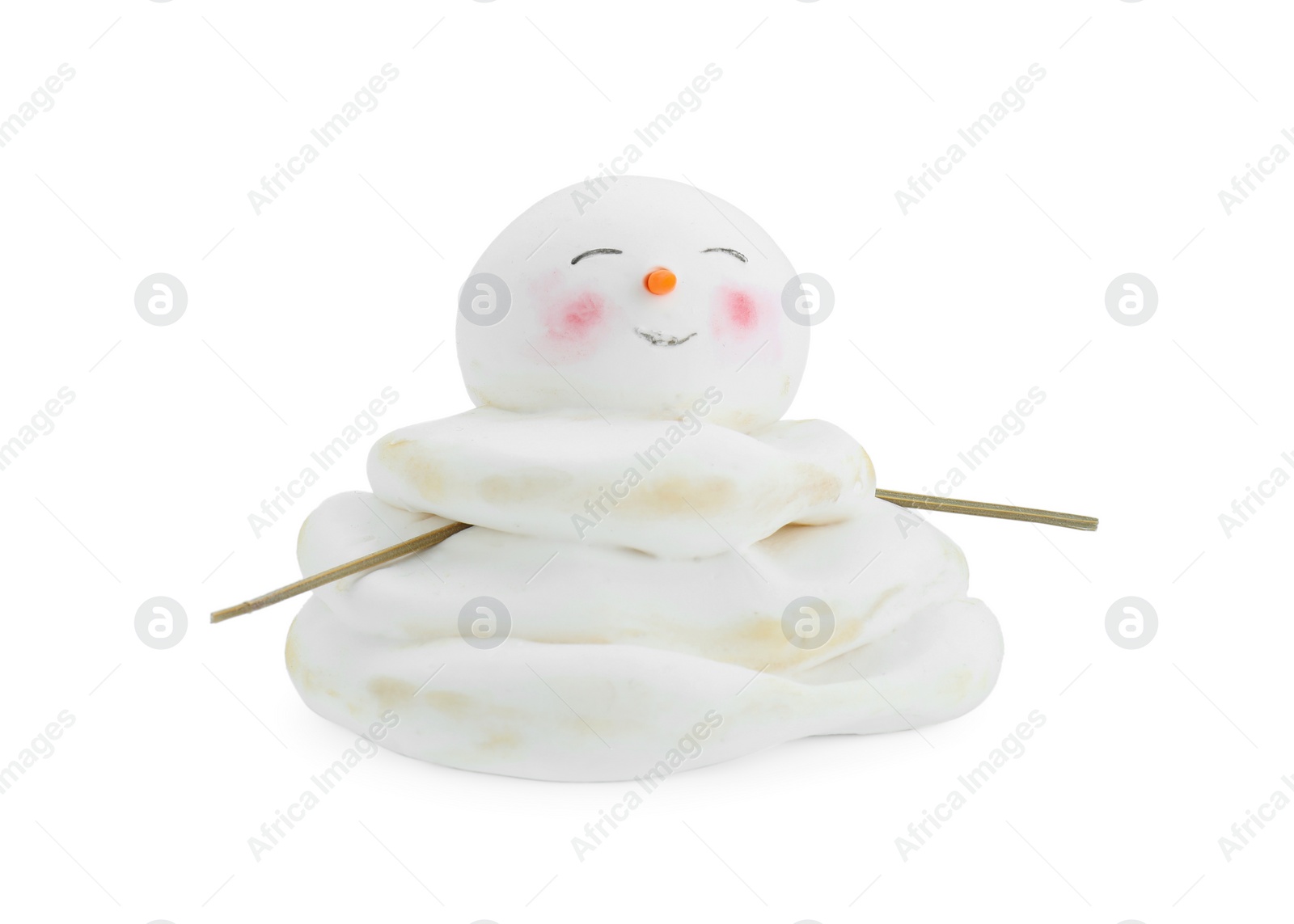 Photo of One cute decorative snowman isolated on white