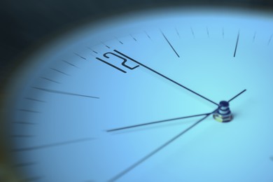 Image of Closeup view of clock, motion blur effect. Time concept