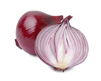 Photo of Ripe fresh red onions isolated on white