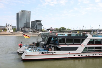 Photo of Cologne, Germany - August 28, 2022: Beautiful ferry boat on river