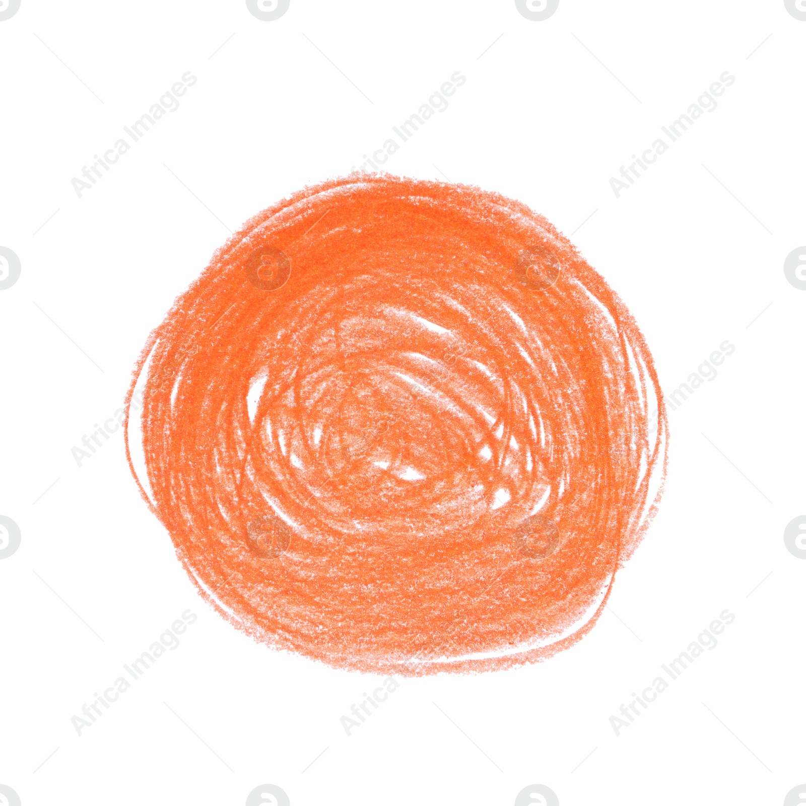 Photo of Orange pencil scribble on white background, top view