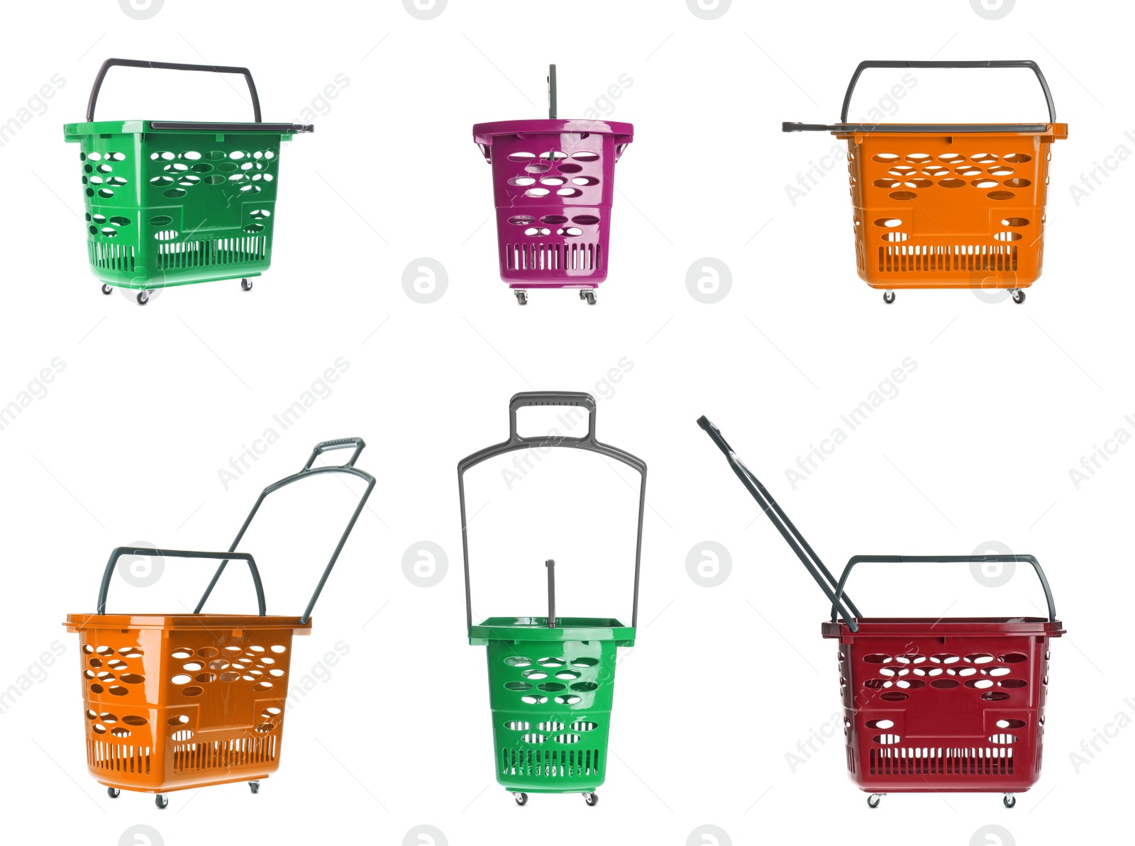 Image of Set of shopping baskets on white background