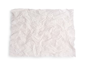 Photo of Sheet of crumpled parchment paper isolated on white, top view