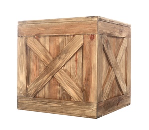 Photo of Old closed wooden crate isolated on white