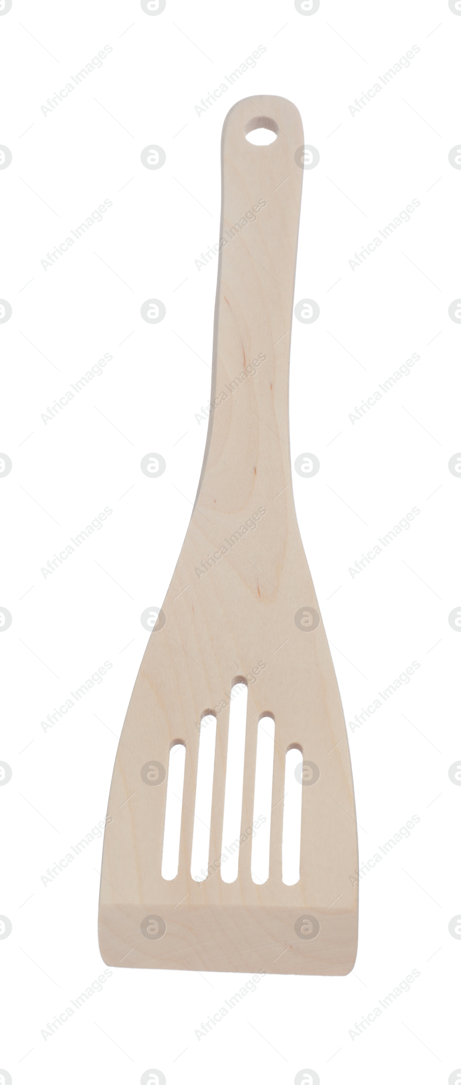 Photo of One wooden spatula isolated on white. Kitchen utensil