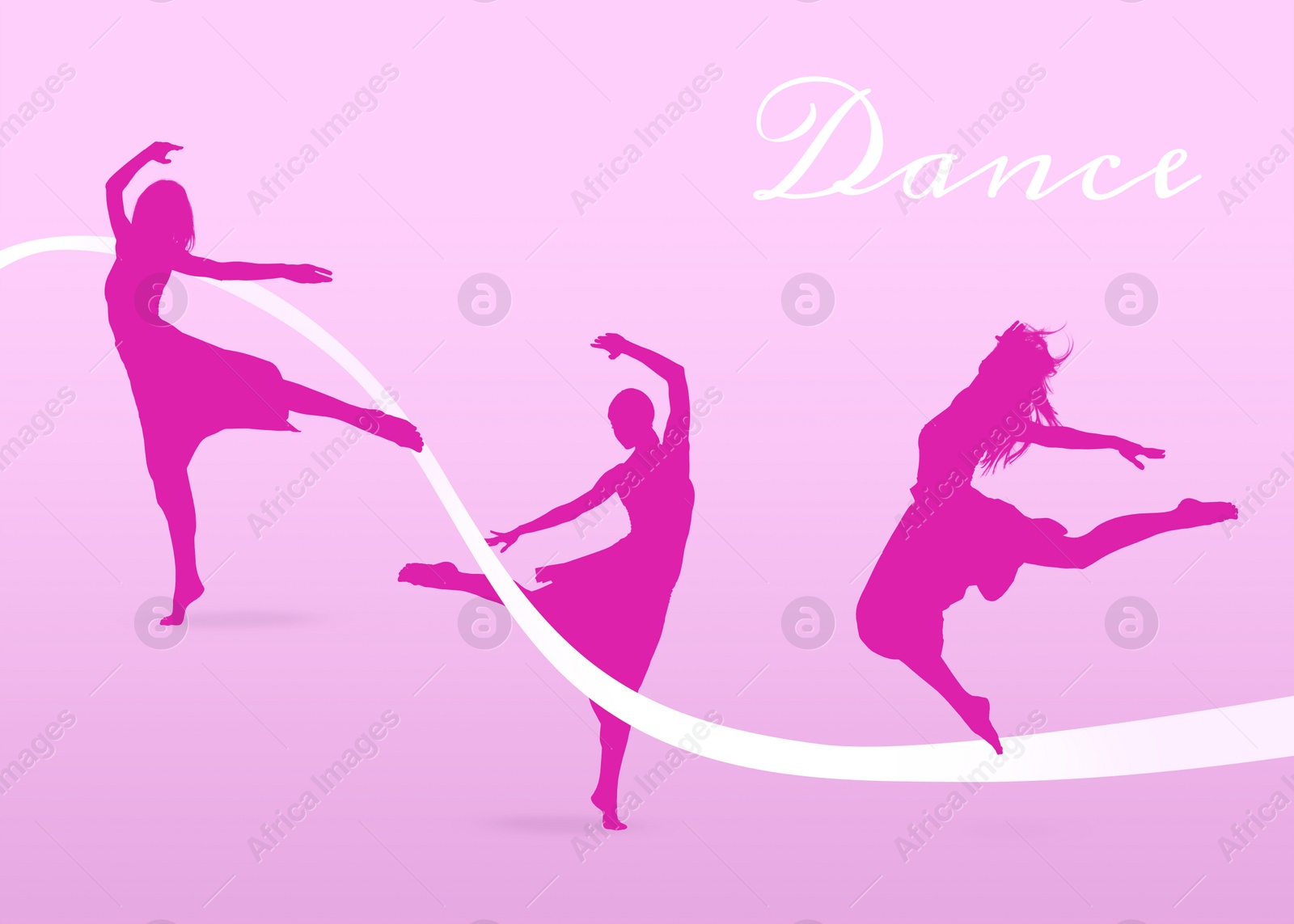 Illustration of Silhouettes of women dancing on pink background. Illustration