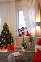 Photo of Living room with Christmas decorations. Festive interior design