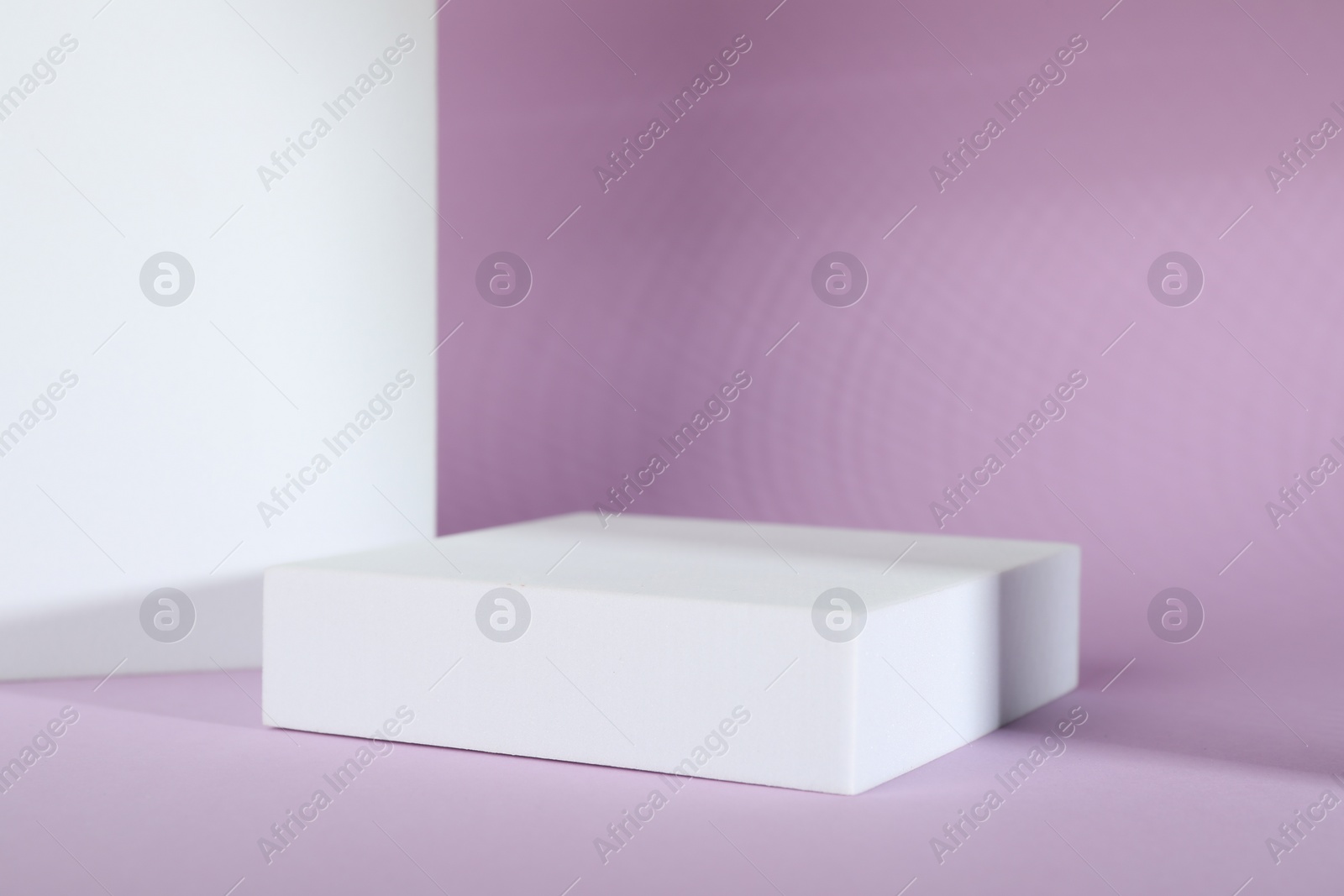 Photo of Presentation of product. Podium on color background, space for text