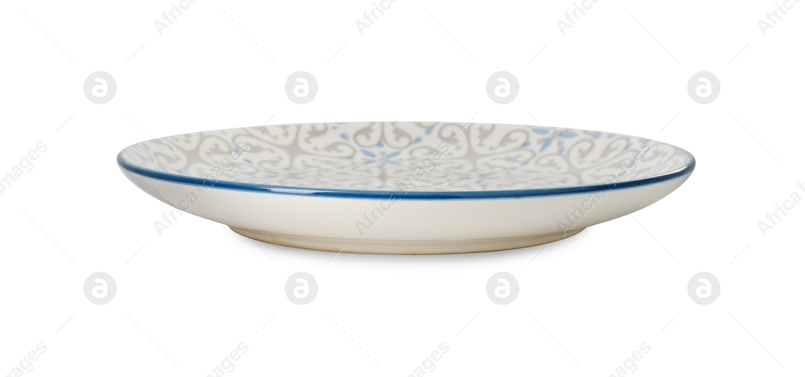 Photo of One beautiful ceramic plate isolated on white