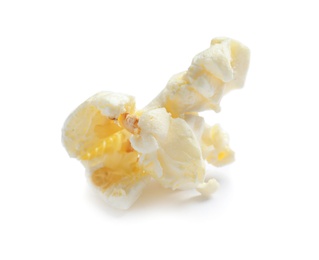 Delicious salty popcorn on white background