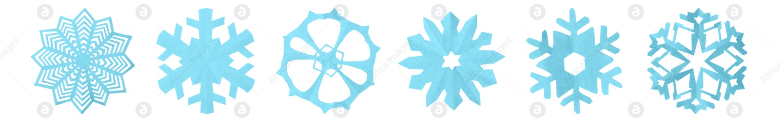 Image of Set of beautiful paper snowflakes on white background. Banner design 