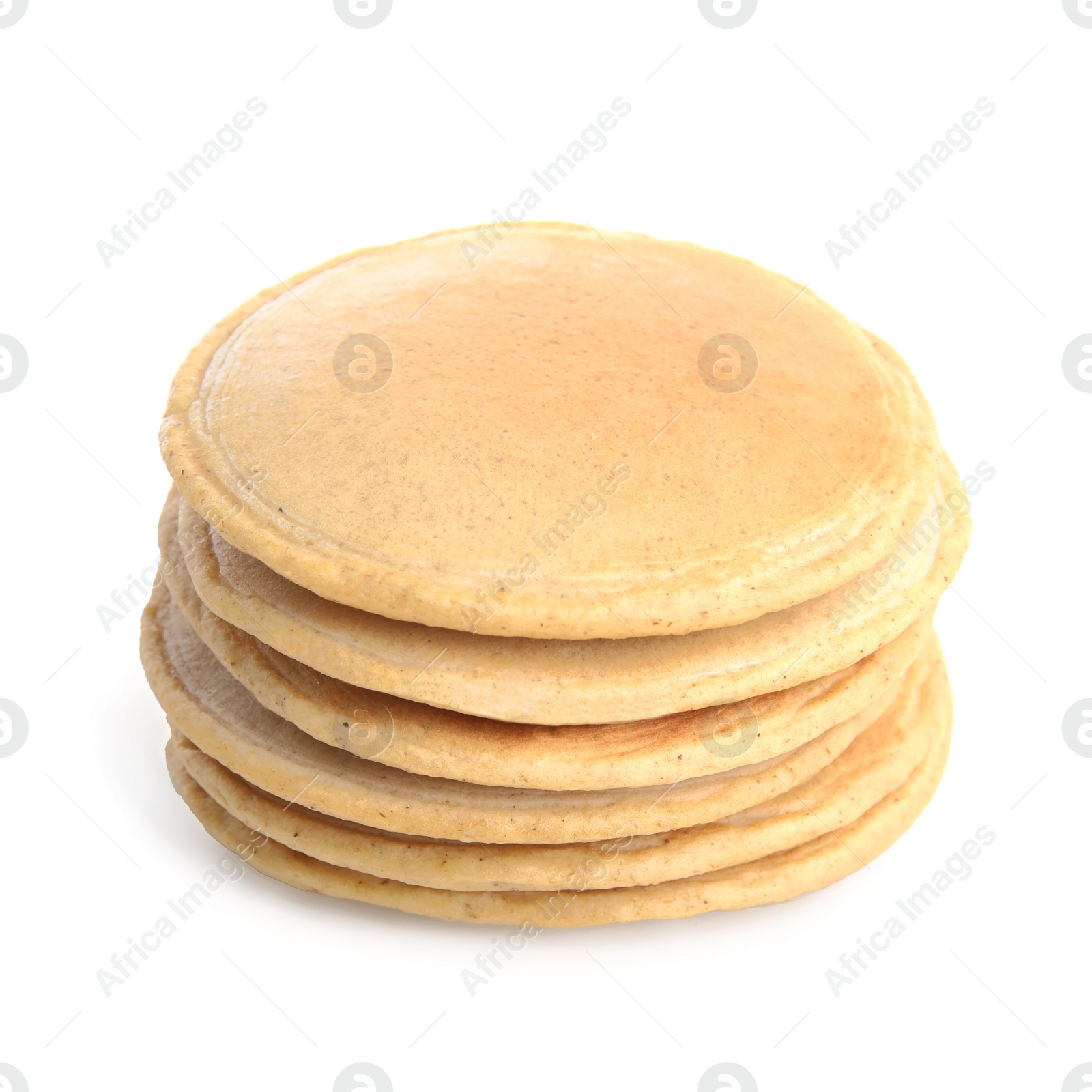 Photo of Many tasty oatmeal pancakes on white background