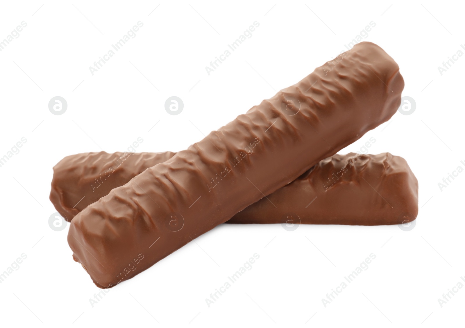 Photo of Sweet tasty chocolate bars on white background