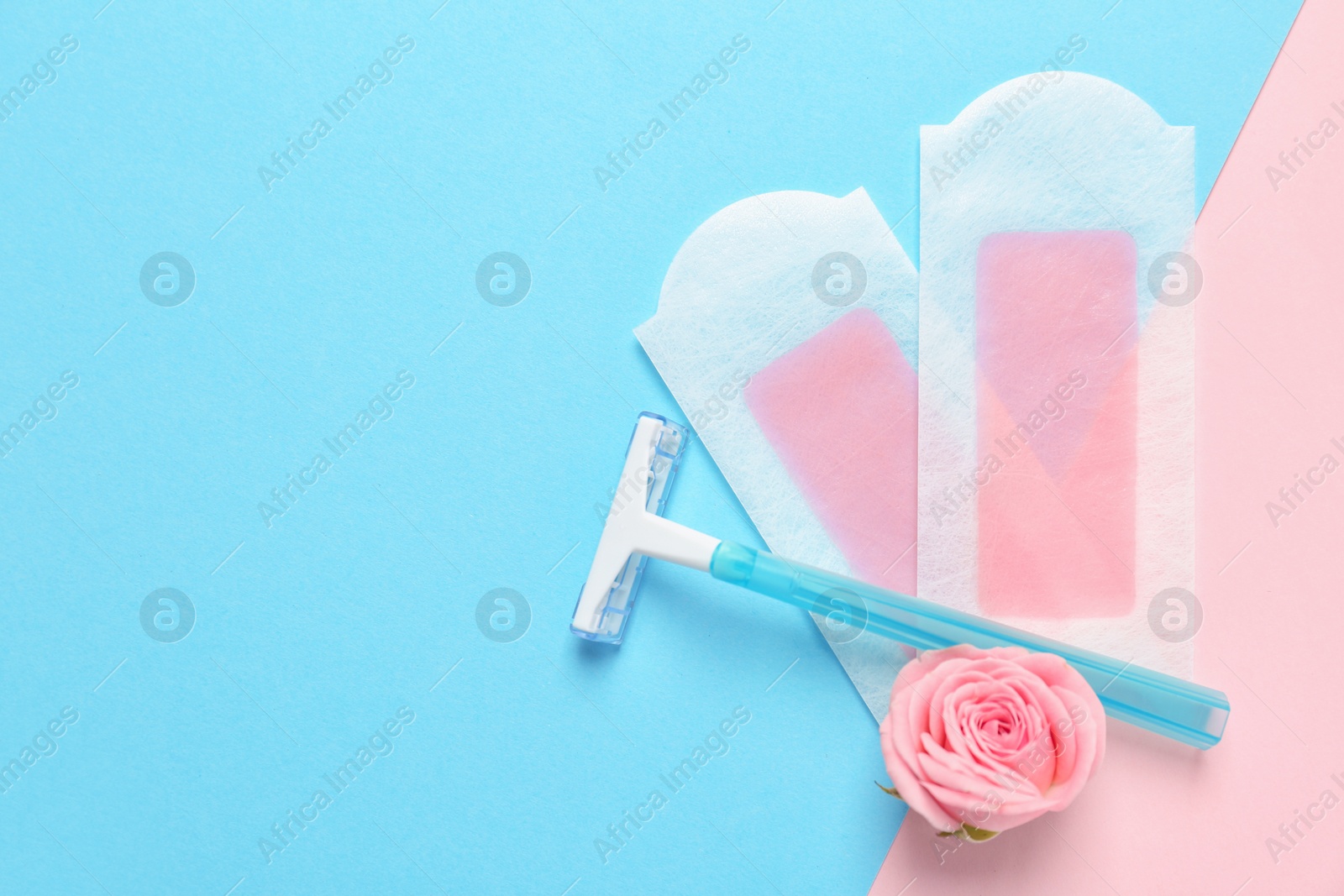 Photo of Set for epilation on color background, flat lay