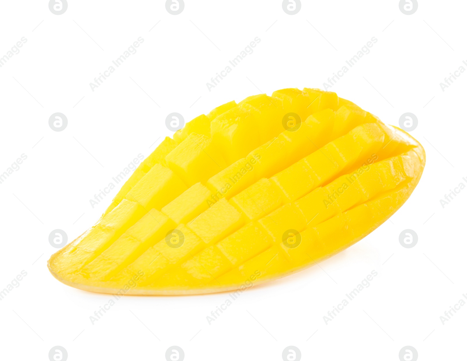 Photo of Fresh juicy mango half on white background