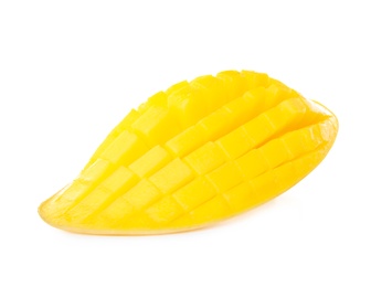 Photo of Fresh juicy mango half on white background