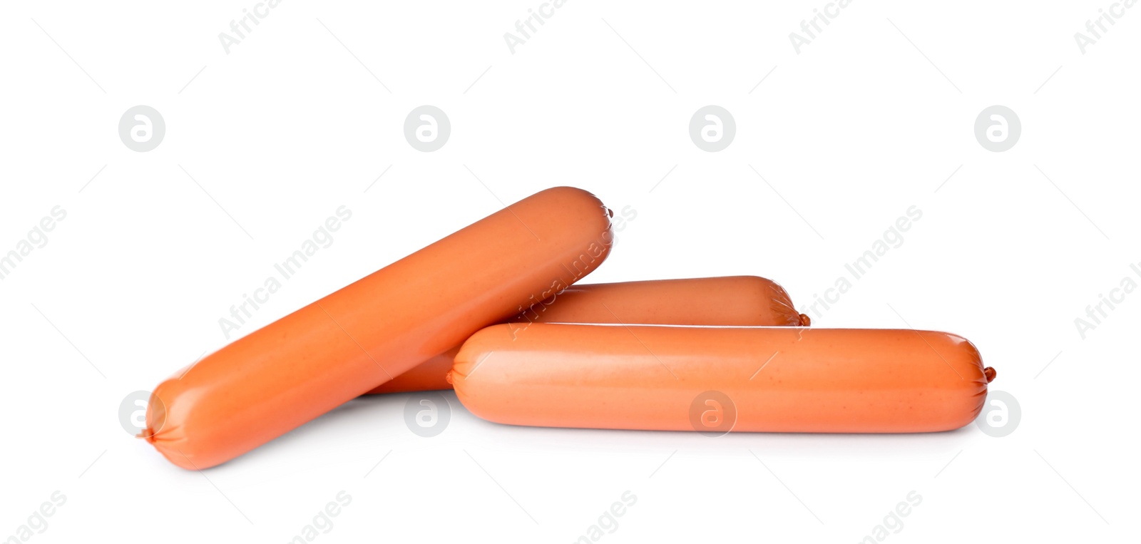 Photo of Fresh raw vegetarian sausages on white background