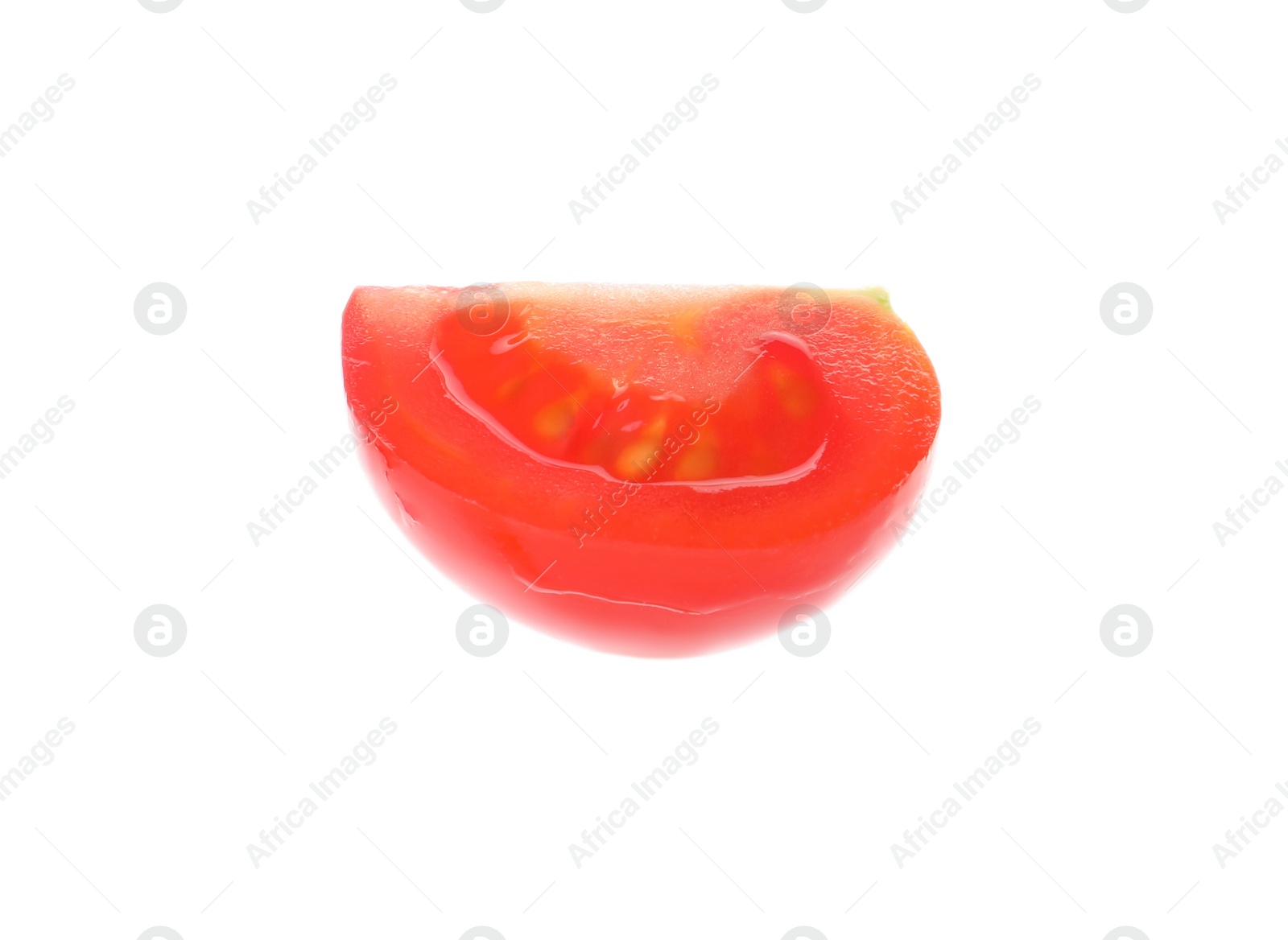 Photo of Piece of ripe cherry tomato isolated on white