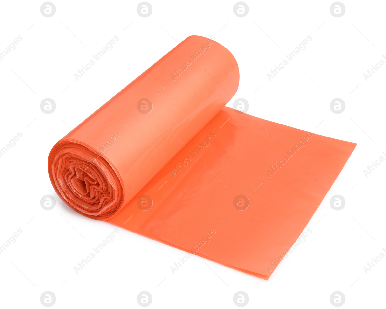 Photo of Roll of orange garbage bags isolated on white