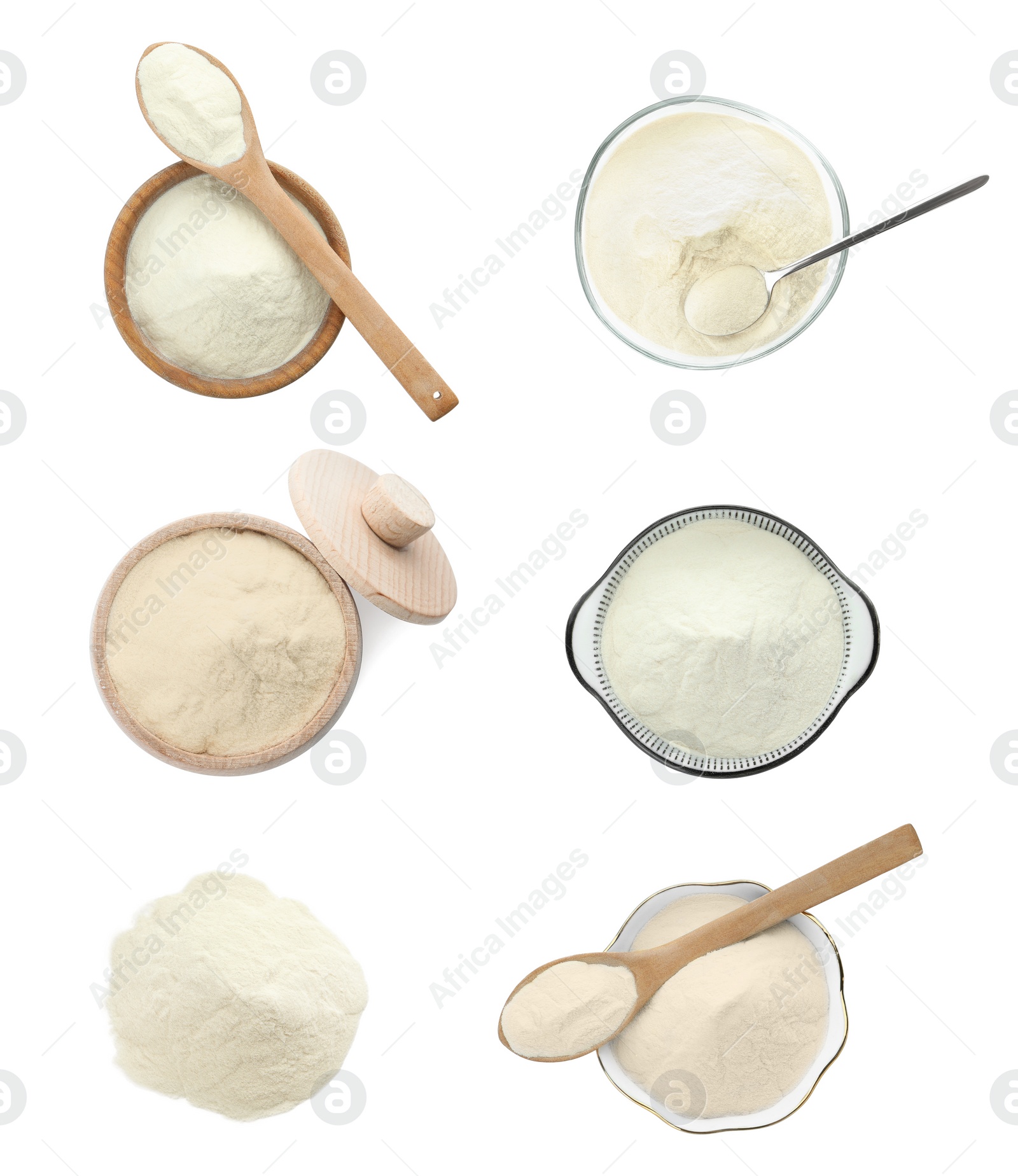 Image of Set with agar-agar powder isolated on white, top view