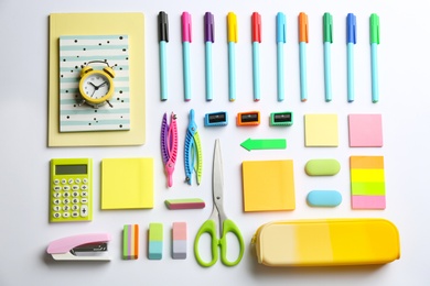 School stationery on white background, flat lay. Back to school