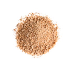 Pile of fresh bread crumbs isolated on white
