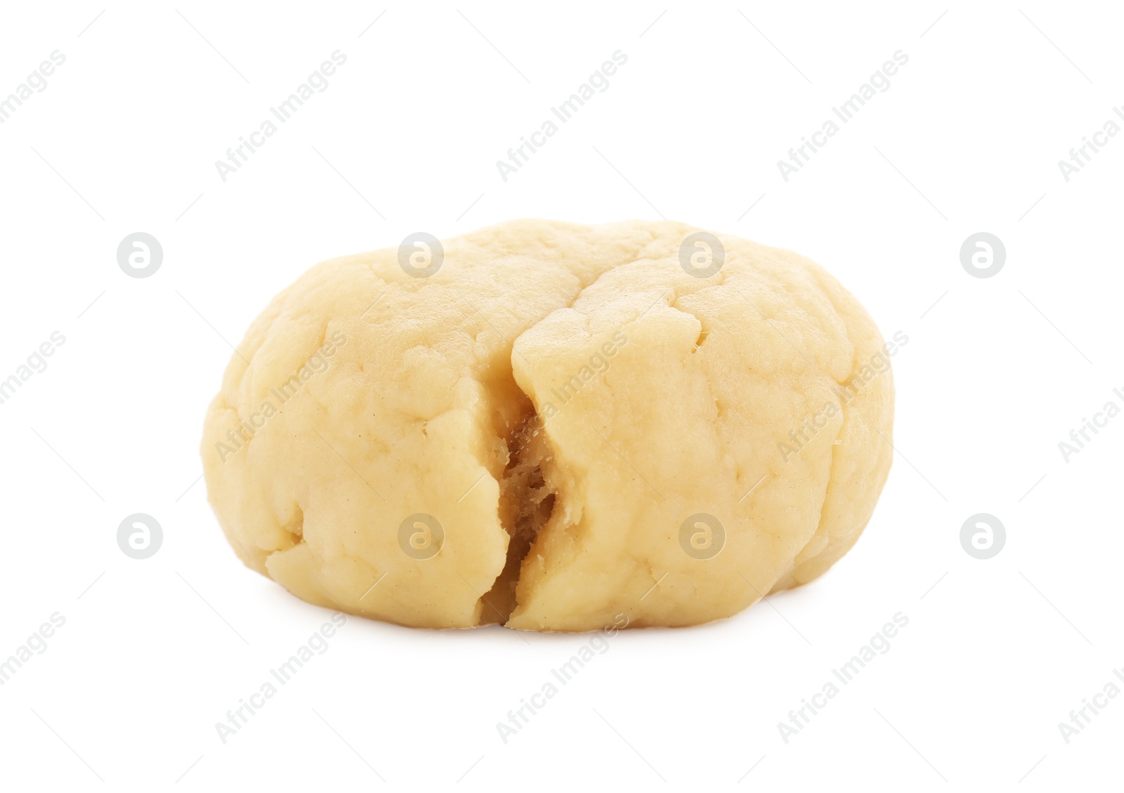 Photo of Making shortcrust pastry. Raw dough isolated on white