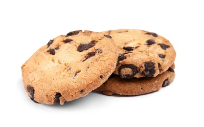 Photo of Delicious chocolate chip cookies on white background