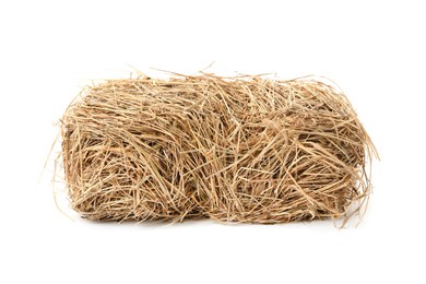 Photo of Small dried hay bale on white background