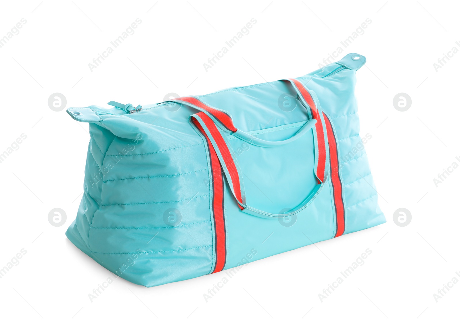 Photo of Stylish bright sports bag on white background