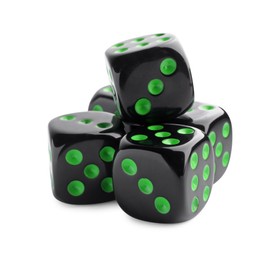 Many black game dices isolated on white