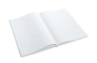 Photo of Open blank paper brochure isolated on white. Mockup for design