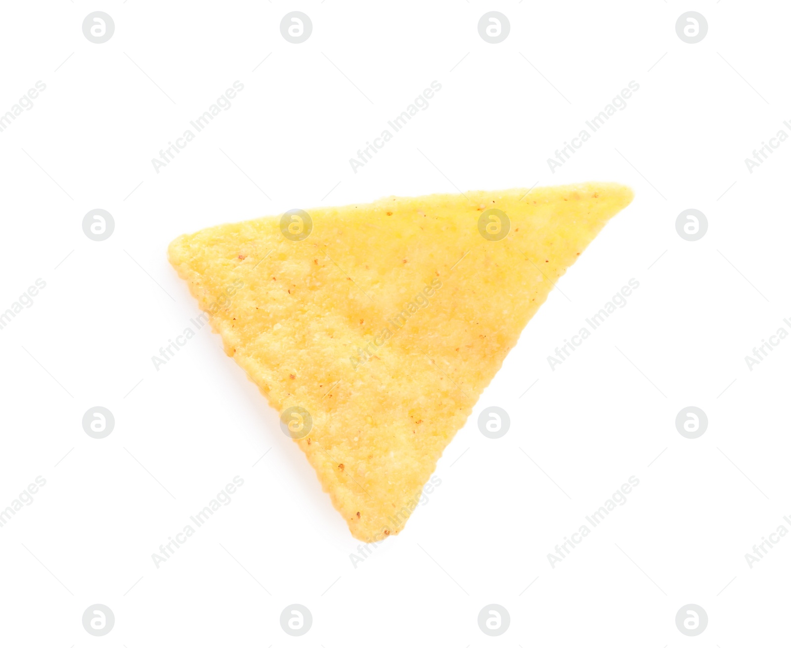 Photo of One tasty tortilla chip (nacho) on white background