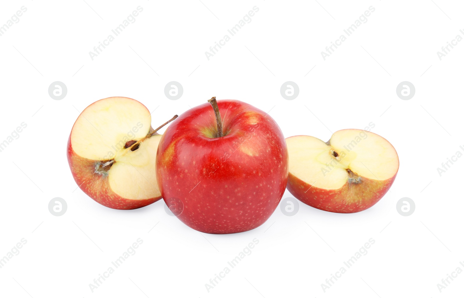 Photo of Ripe juicy red apples on white background