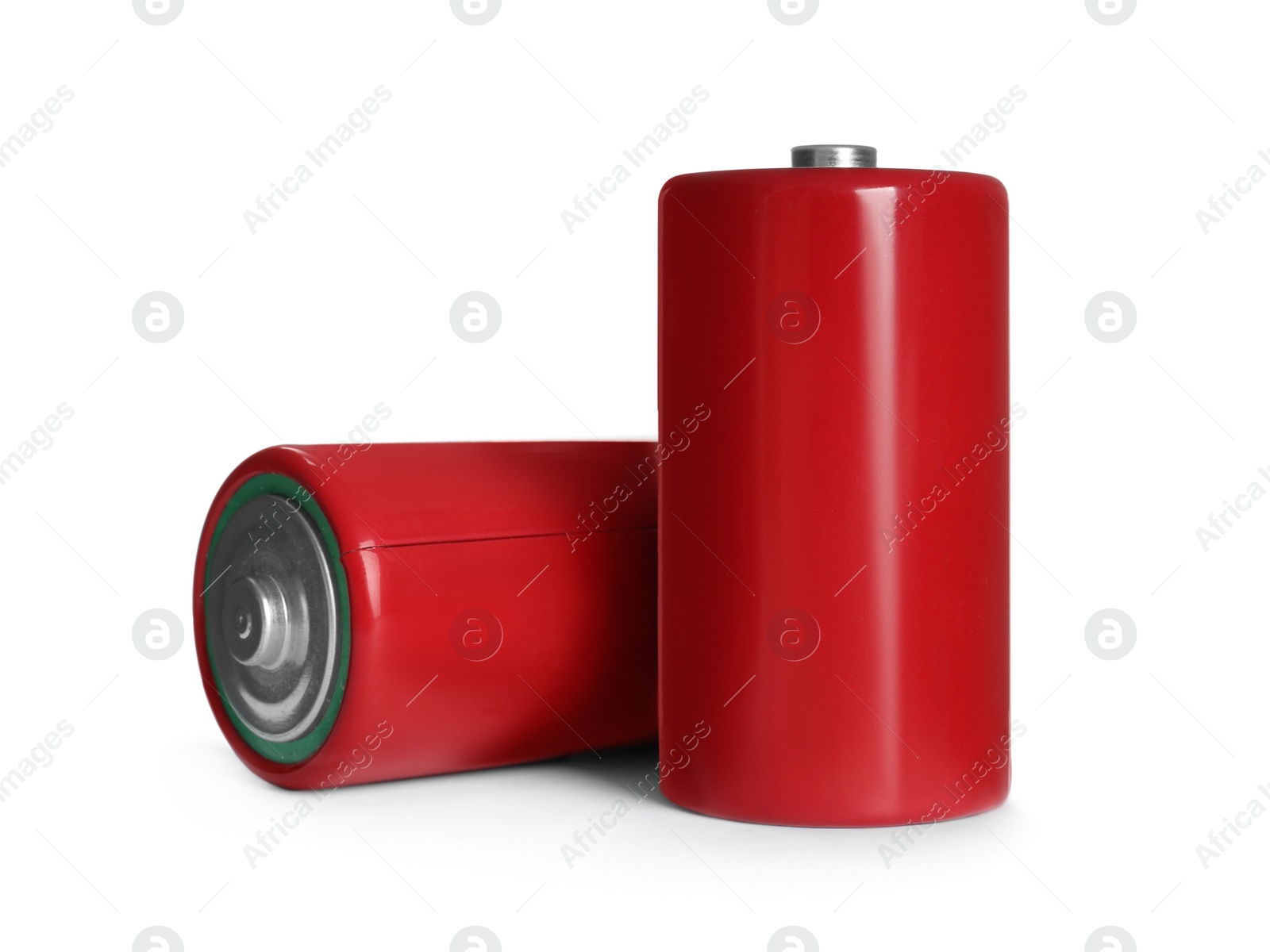 Image of New D batteries on white background. Dry cell