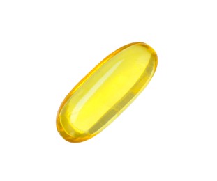 Photo of One vitamin capsule isolated on white. Health supplement