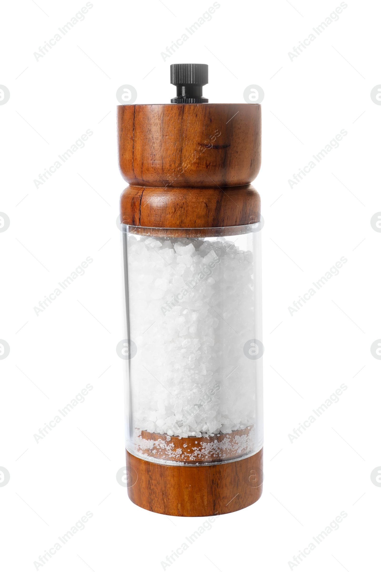 Photo of One shaker with salt isolated on white