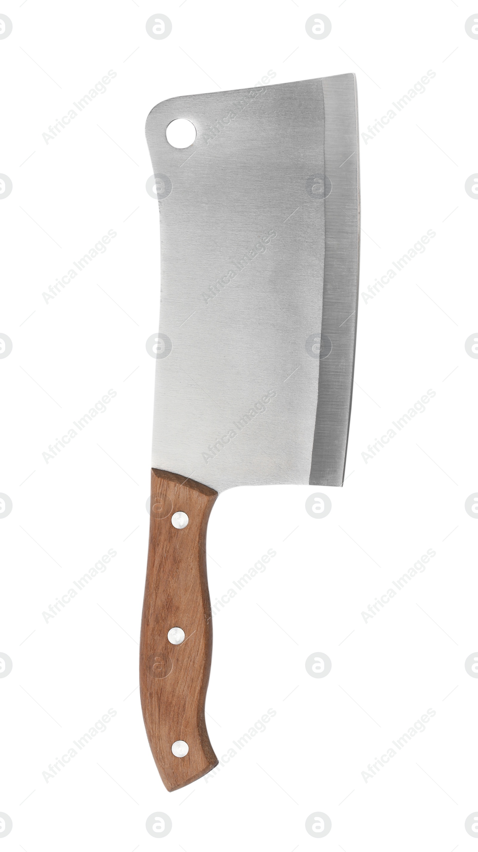 Photo of New clean meat cleaver on white background