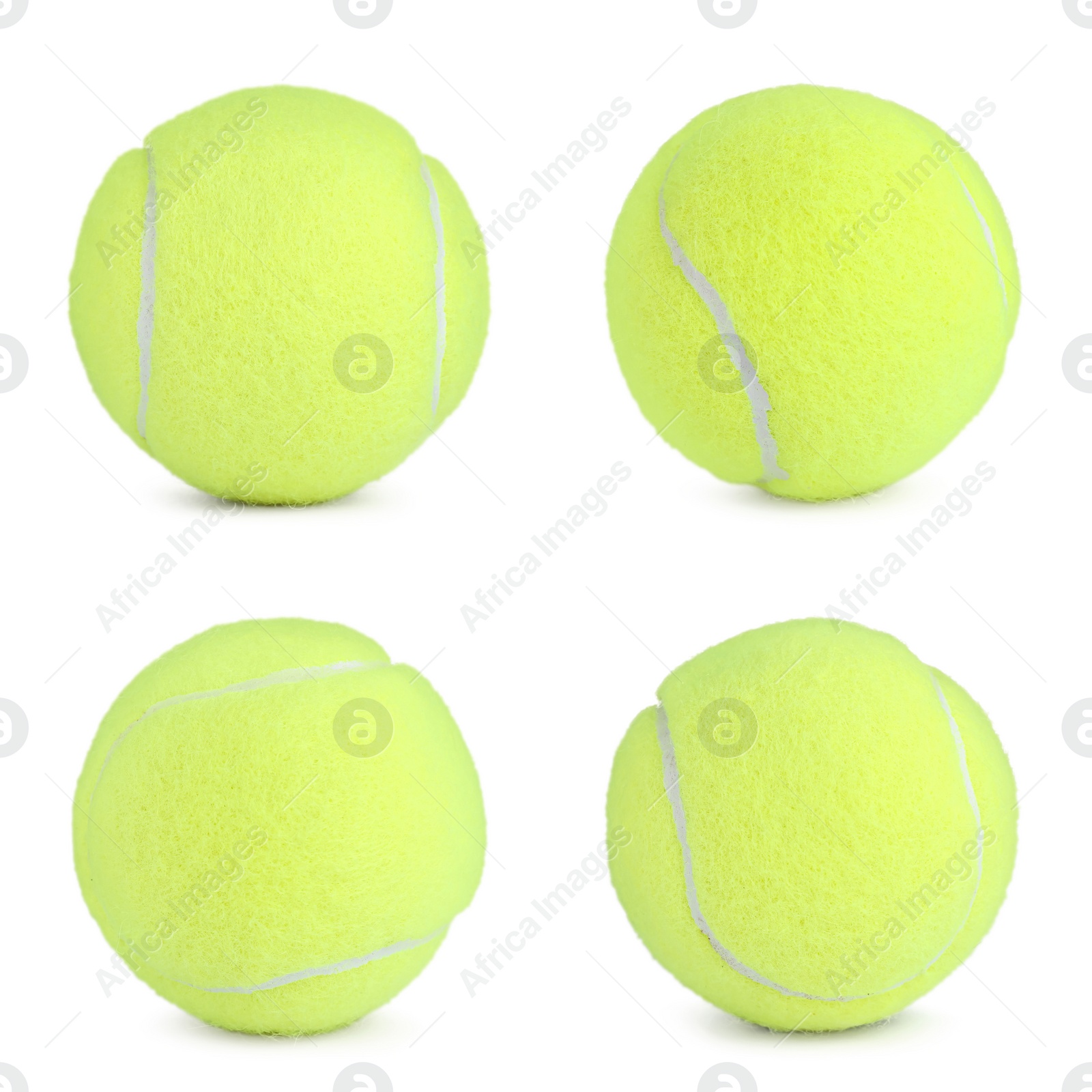 Image of Set with bright tennis balls on white background 