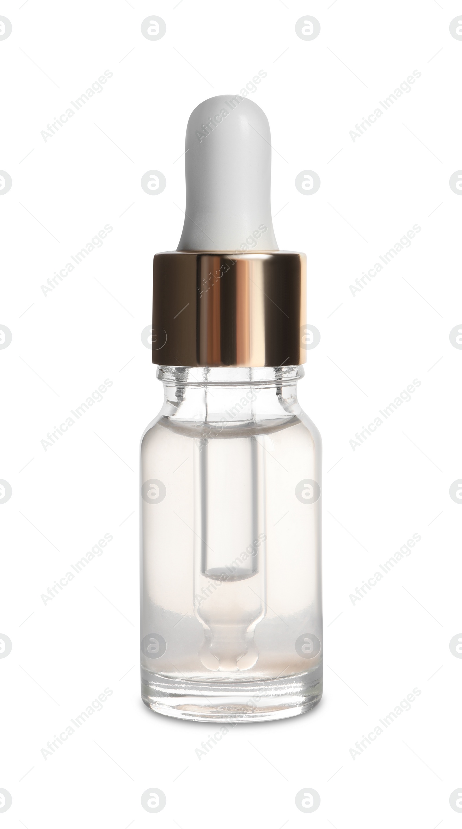 Photo of Bottle of cosmetic serum isolated on white