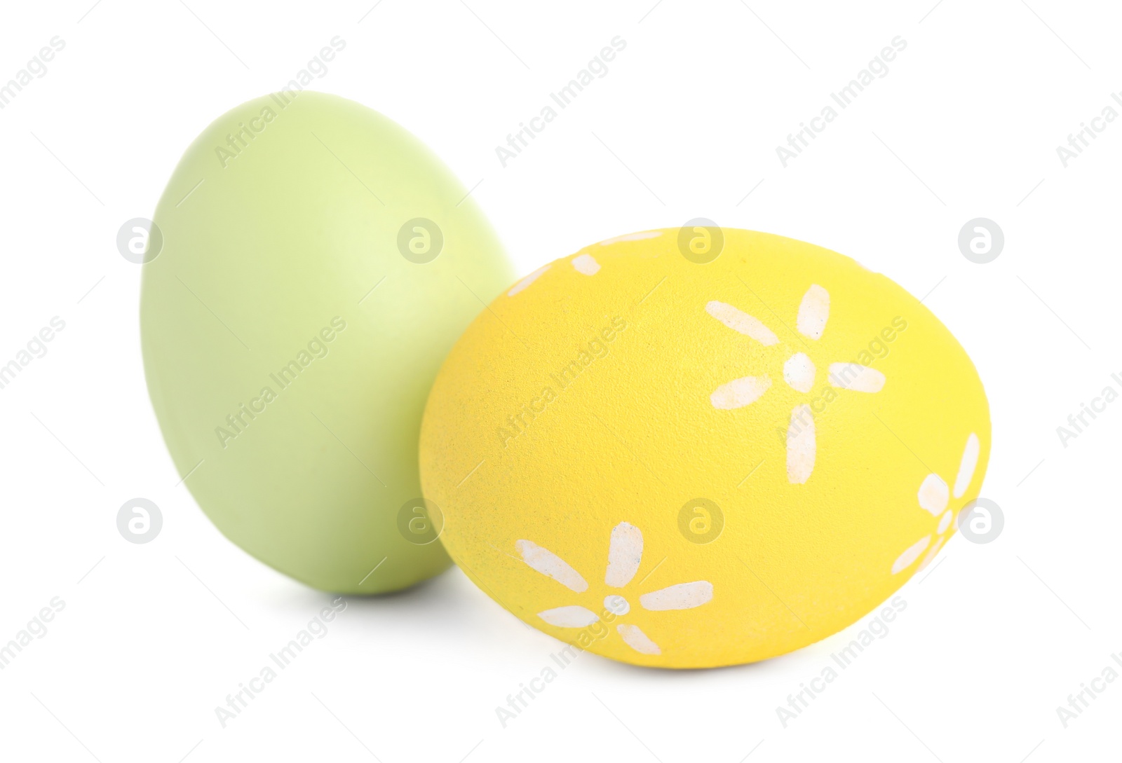 Photo of Colorful Easter eggs with different patterns isolated on white