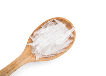 Photo of Menthol crystals on white background, top view