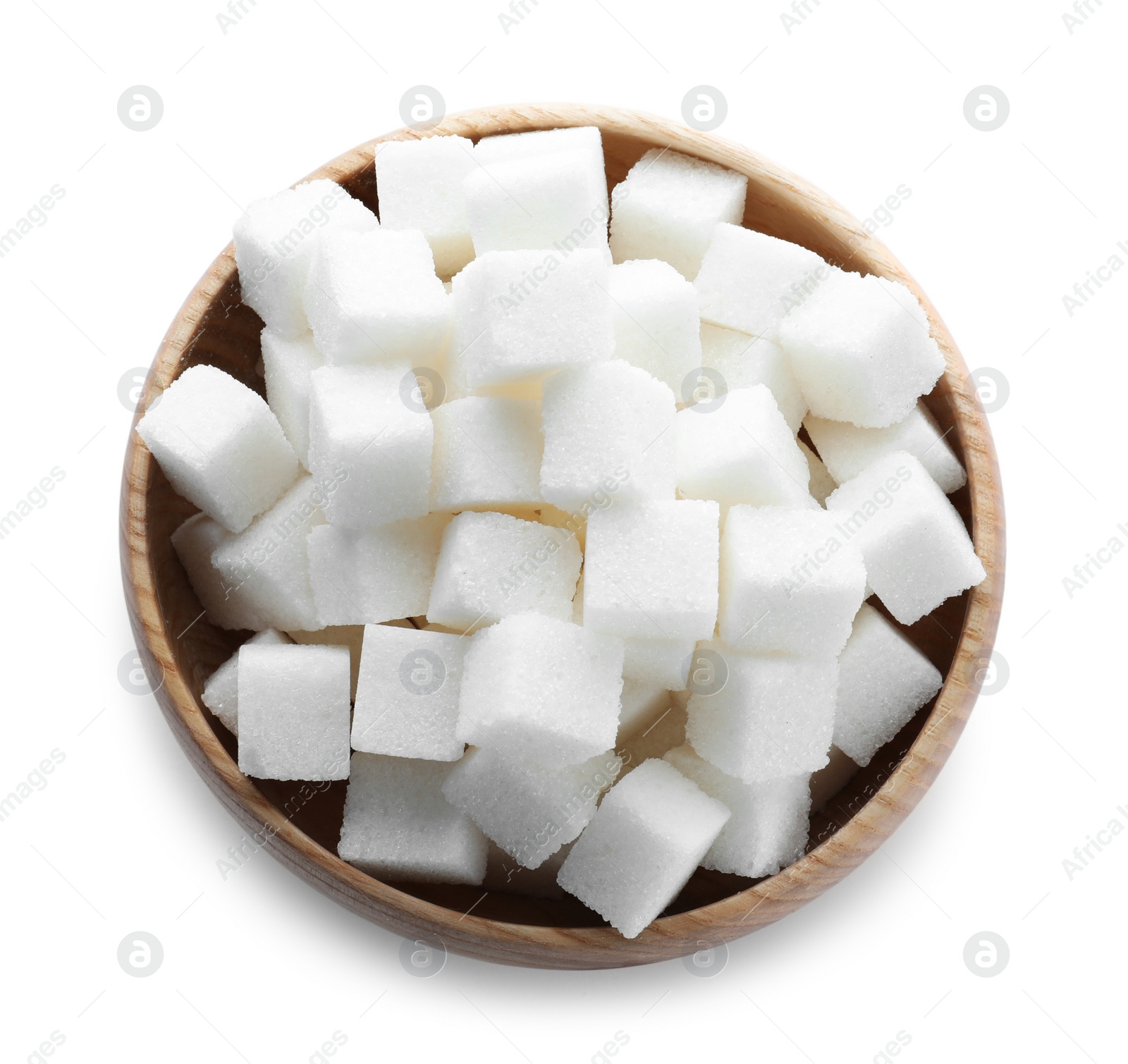 Photo of Refined sugar isolated on white, top view