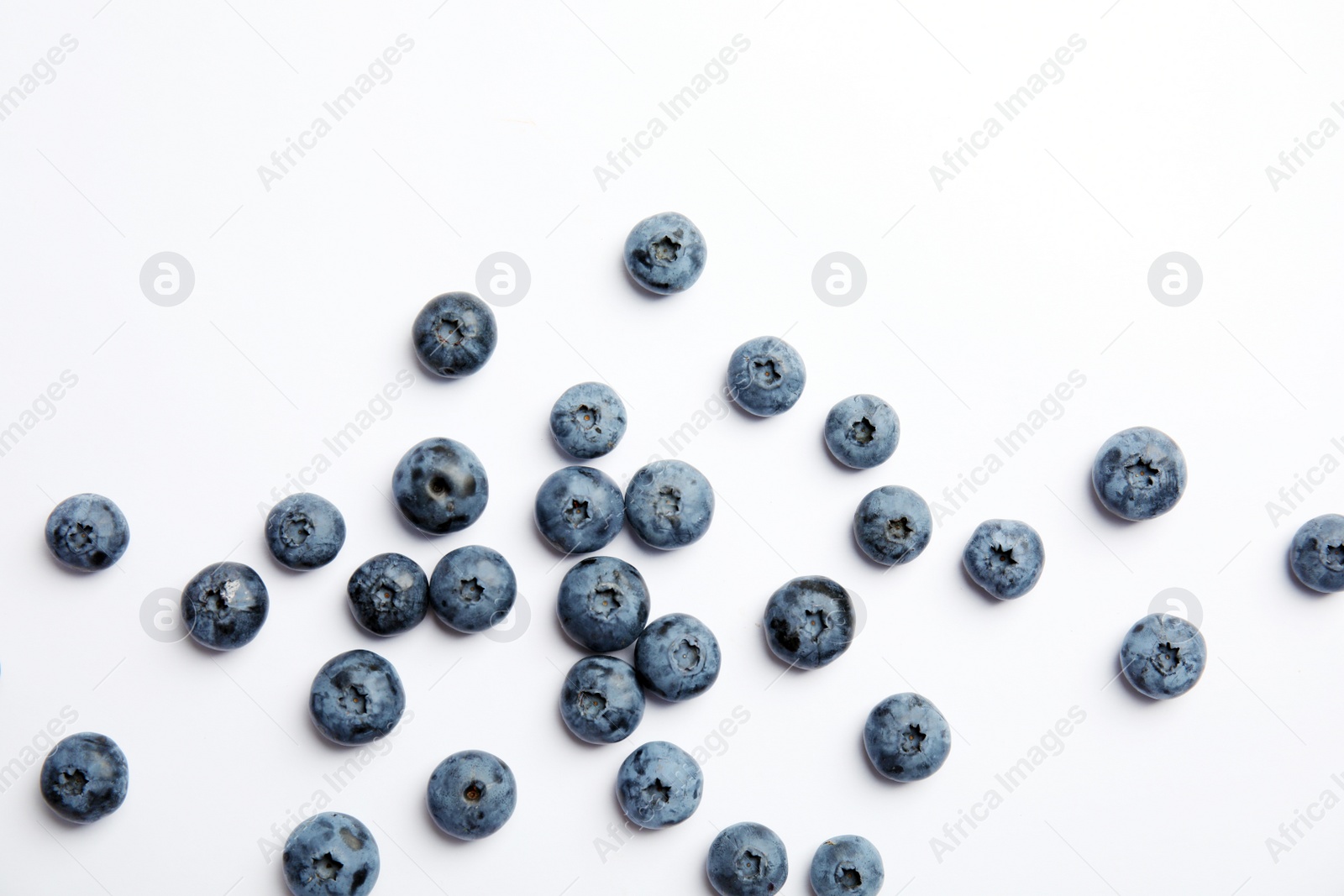 Photo of Flat lay composition with tasty blueberry on white background