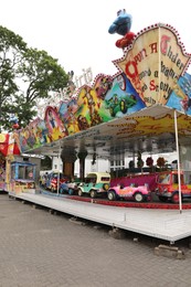 DARLOWO, POLAND - AUGUST 22, 2022: Kids attractions in amusement park