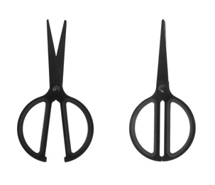 Image of Sharp scissors on white background, top view