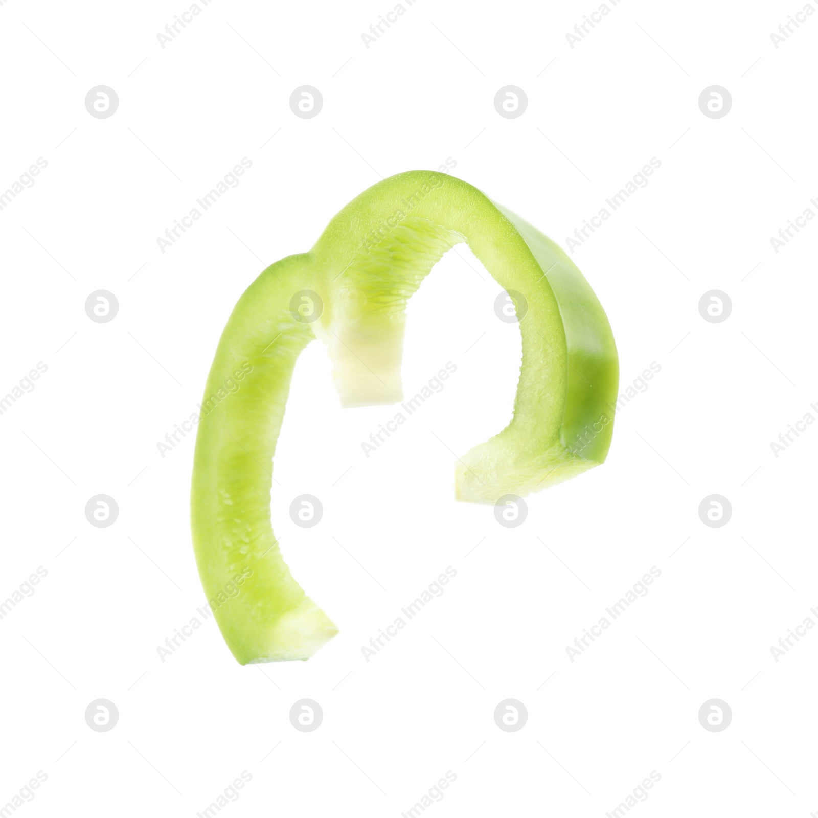 Photo of Piece of fresh green bell pepper on white background