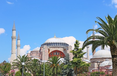 ISTANBUL, TURKEY - AUGUST 06, 2018: Beautiful view of Hagia Sophia