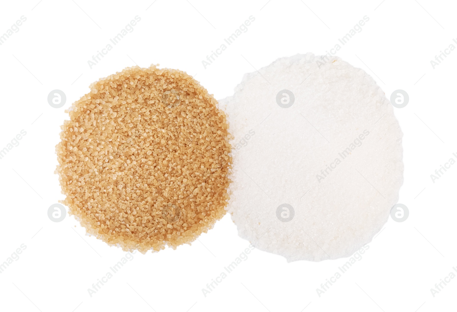 Photo of Different types of sugar isolated on white, top view