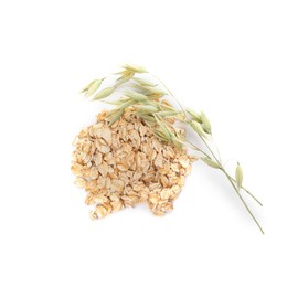 Oatmeal and branches with florets isolated on white, top view